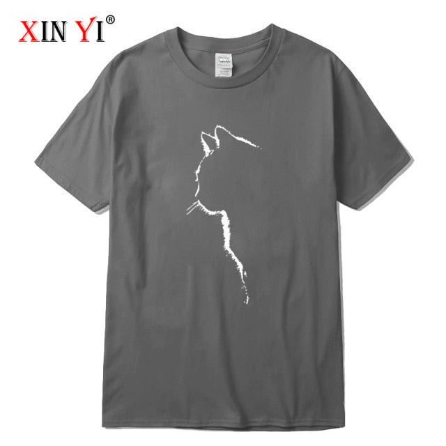 XINYI Men's T-shirt Top Quality 100% cotton short sleeve cool cat print casual loose men t shirt o-neck t-shirt men tee shirts