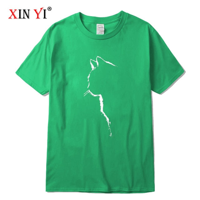 XINYI Men's T-shirt Top Quality 100% cotton short sleeve cool cat print casual loose men t shirt o-neck t-shirt men tee shirts