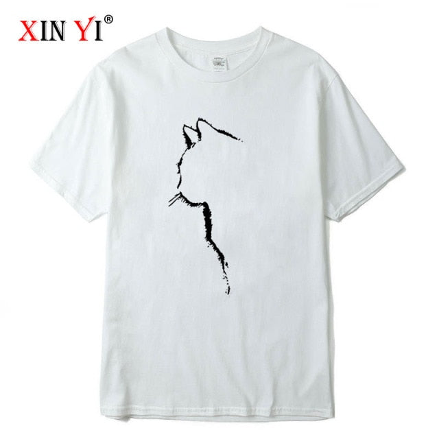XINYI Men's T-shirt Top Quality 100% cotton short sleeve cool cat print casual loose men t shirt o-neck t-shirt men tee shirts