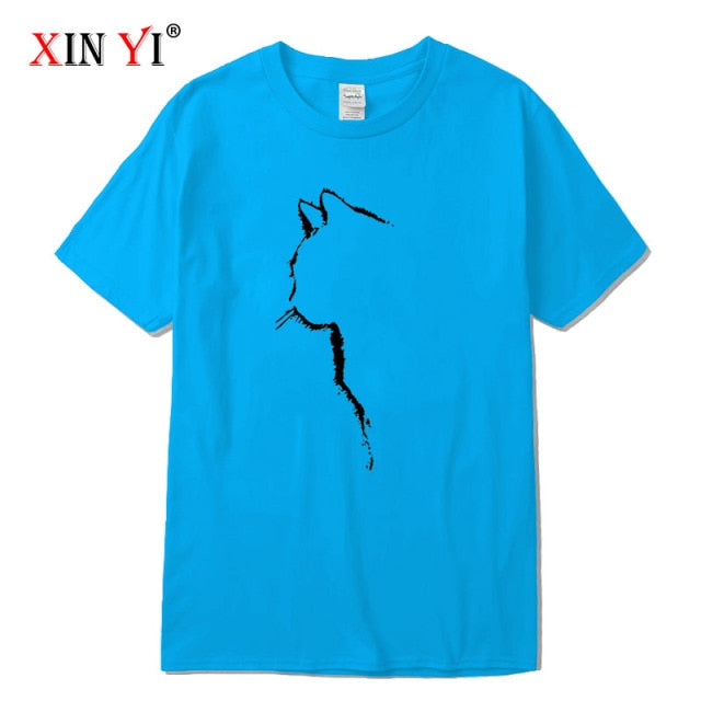 XINYI Men's T-shirt Top Quality 100% cotton short sleeve cool cat print casual loose men t shirt o-neck t-shirt men tee shirts