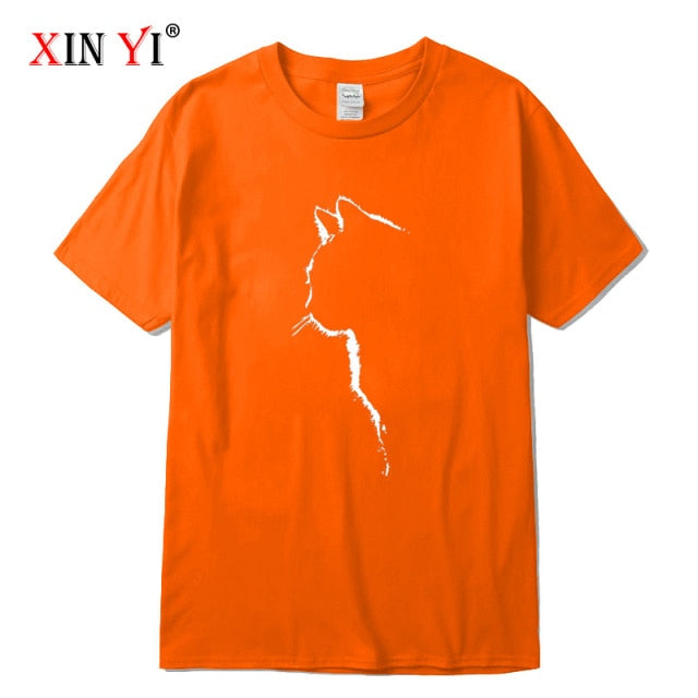 XINYI Men's T-shirt Top Quality 100% cotton short sleeve cool cat print casual loose men t shirt o-neck t-shirt men tee shirts