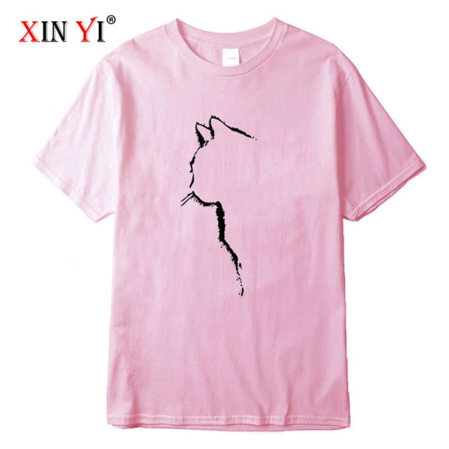 XINYI Men's T-shirt Top Quality 100% cotton short sleeve cool cat print casual loose men t shirt o-neck t-shirt men tee shirts