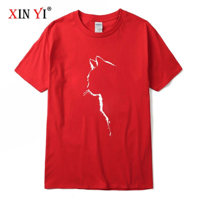 XINYI Men's T-shirt Top Quality 100% cotton short sleeve cool cat print casual loose men t shirt o-neck t-shirt men tee shirts