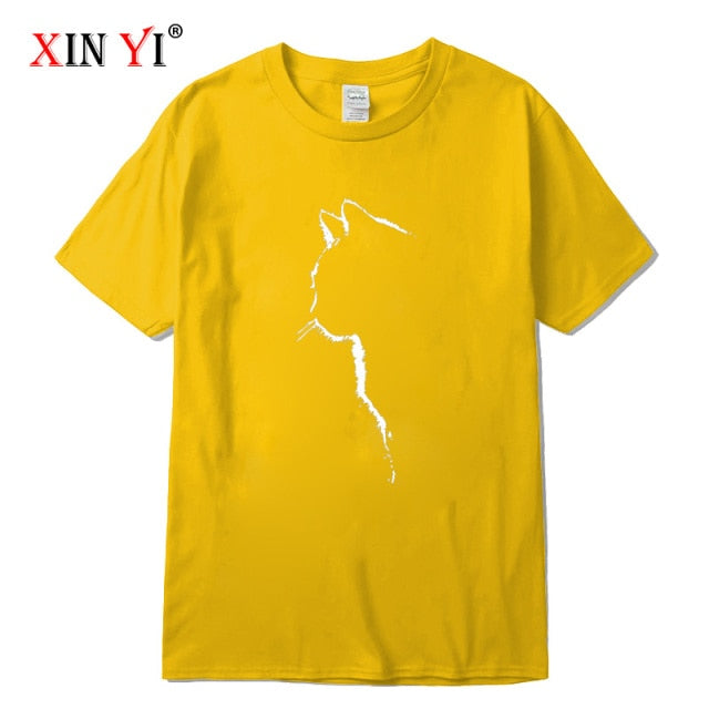 XINYI Men's T-shirt Top Quality 100% cotton short sleeve cool cat print casual loose men t shirt o-neck t-shirt men tee shirts
