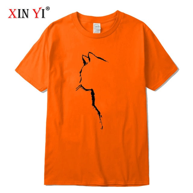 XINYI Men's T-shirt Top Quality 100% cotton short sleeve cool cat print casual loose men t shirt o-neck t-shirt men tee shirts