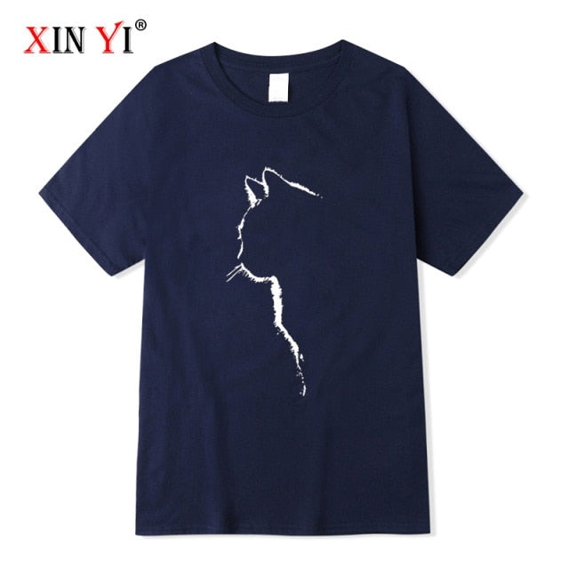 XINYI Men's T-shirt Top Quality 100% cotton short sleeve cool cat print casual loose men t shirt o-neck t-shirt men tee shirts