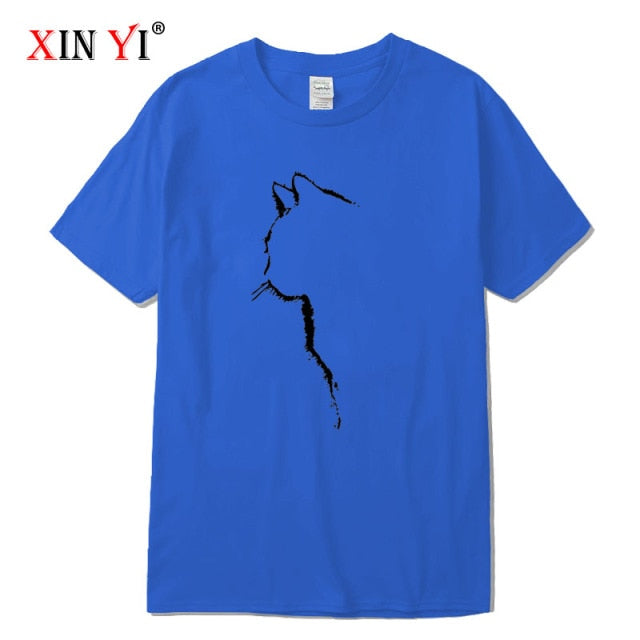 XINYI Men's T-shirt Top Quality 100% cotton short sleeve cool cat print casual loose men t shirt o-neck t-shirt men tee shirts