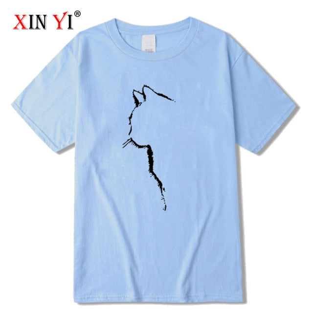 XINYI Men's T-shirt Top Quality 100% cotton short sleeve cool cat print casual loose men t shirt o-neck t-shirt men tee shirts
