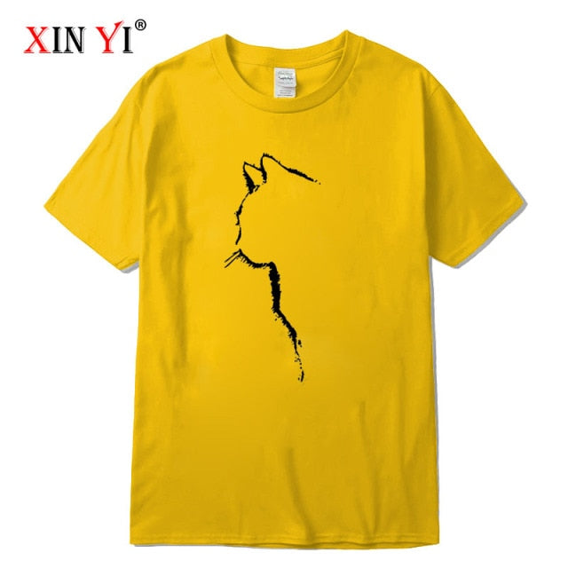 XINYI Men's T-shirt Top Quality 100% cotton short sleeve cool cat print casual loose men t shirt o-neck t-shirt men tee shirts