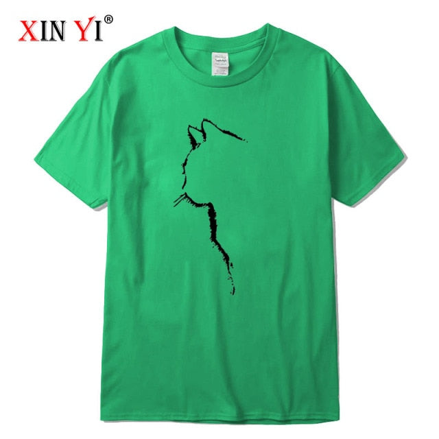 XINYI Men's T-shirt Top Quality 100% cotton short sleeve cool cat print casual loose men t shirt o-neck t-shirt men tee shirts