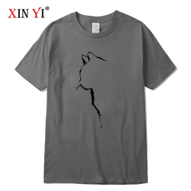 XINYI Men's T-shirt Top Quality 100% cotton short sleeve cool cat print casual loose men t shirt o-neck t-shirt men tee shirts