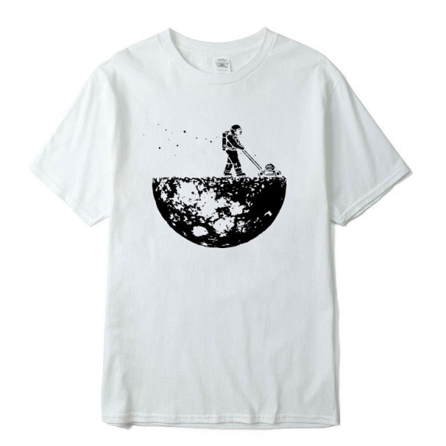 Highquality 100%cotton Lunar cleaner printing street style casual short sleeve men T shirt cool loose o-neck tshirt male t-shirt