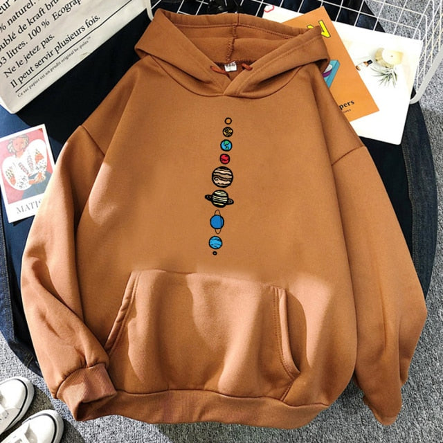 Nine Planets Universe Solar System Print Men Hoodie Loose Pocket Hoody Autumn Oversize Sweatshirt Fashion Casual Pullover Unisex