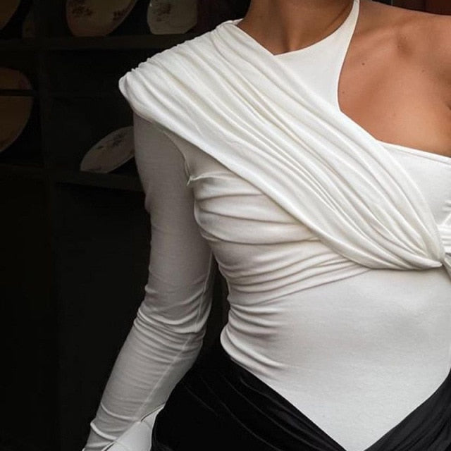 one Schulter und Rückenfreies Long Sleeve Top