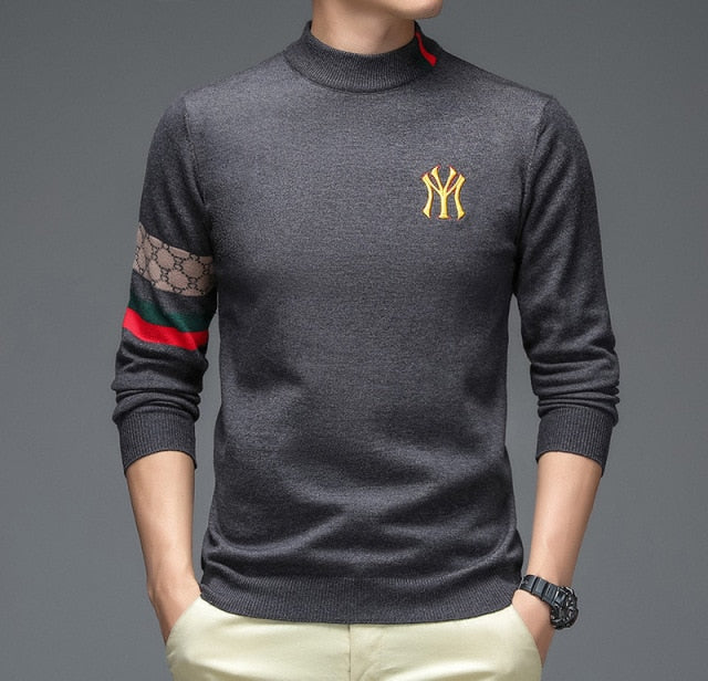 Top Grade New Autum Winter Designer Fashion Brand Luxury Knit Half Turtleneck Men Warm Woolen Sweater Casual Mens Clothing 2021
