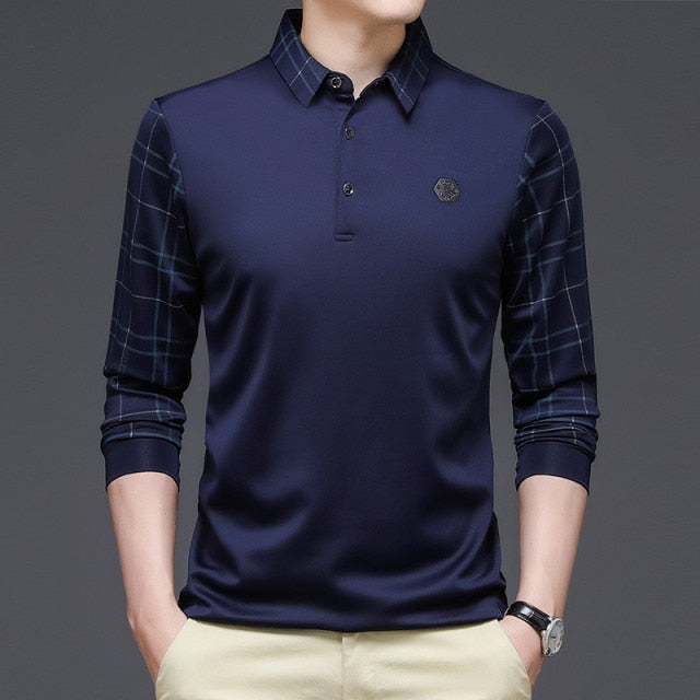 Ymwmhu New Fashion Solid Polo Shirt Men Korean Fashion Clothing Long Sleeve Casual Fit Slim Man Polo Shirt Button Collar Tops