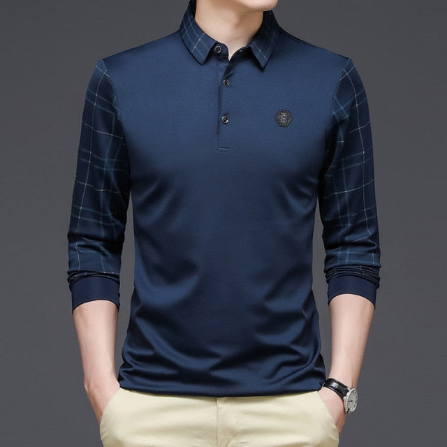 Ymwmhu New Fashion Solid Polo Shirt Men Korean Fashion Clothing Long Sleeve Casual Fit Slim Man Polo Shirt Button Collar Tops