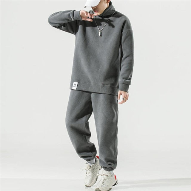 Herren Zweiteiler Elastische Taillen Hose und Komfort Fleece Pullover in Big Size Optik