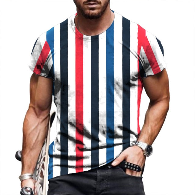 T Shirt Men Striped Fashion Mens Summer T-shirts 4XL Male Oversized Tee Shirt Print Funny Casual t Shirt for Man Casual 2021