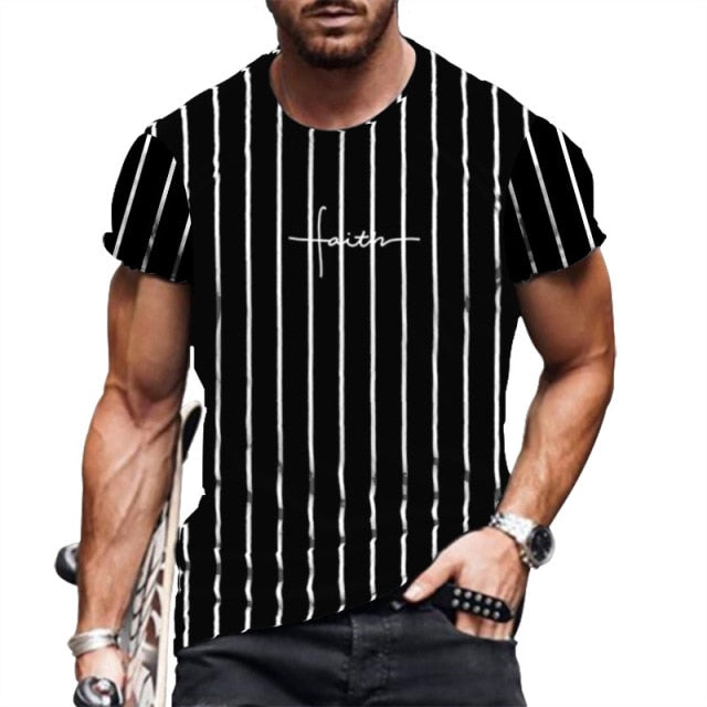 T Shirt Men Striped Fashion Mens Summer T-shirts 4XL Male Oversized Tee Shirt Print Funny Casual t Shirt for Man Casual 2021
