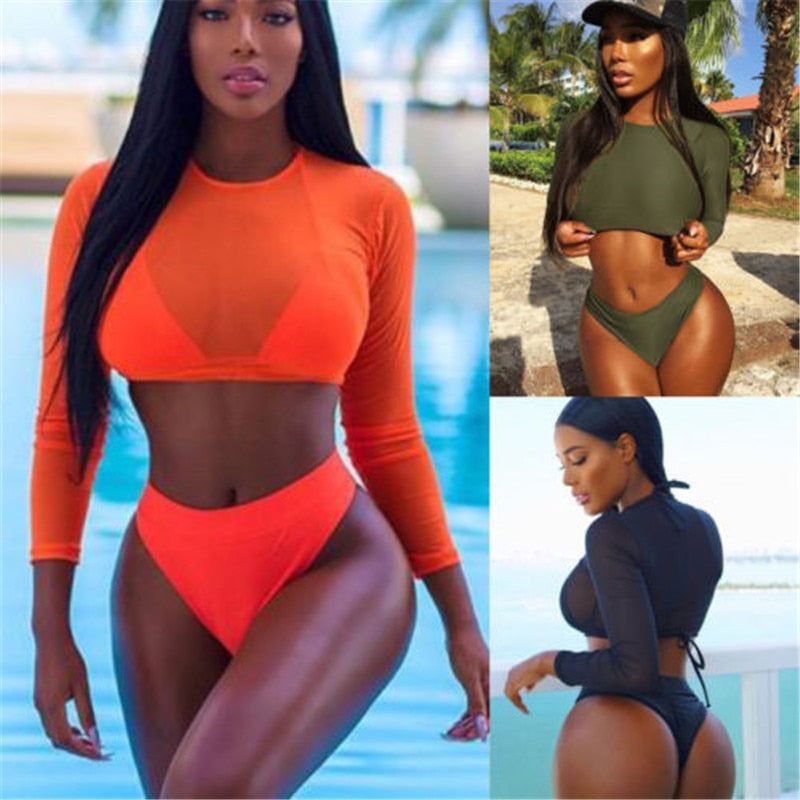Women's Swimsuit 2021 Sexy Bikini Set Triangle Three-Piece Suit Bandage Push-Up Swimsuit Bathing Beachwear Brazilian Swimwear