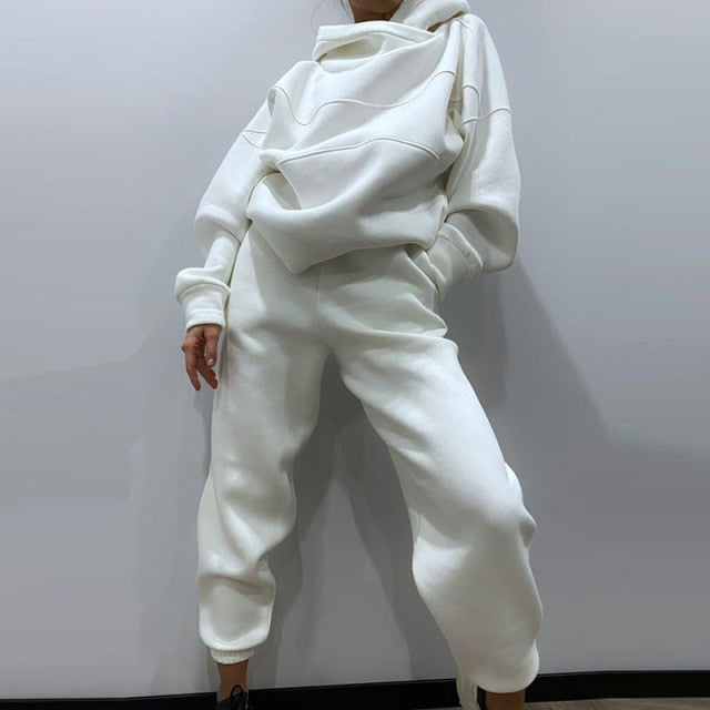 Women Elegant Solid Sets For Women Warm Hoodie Sweatshirts And Long Pant Fashion Two Piece Sets Ladies