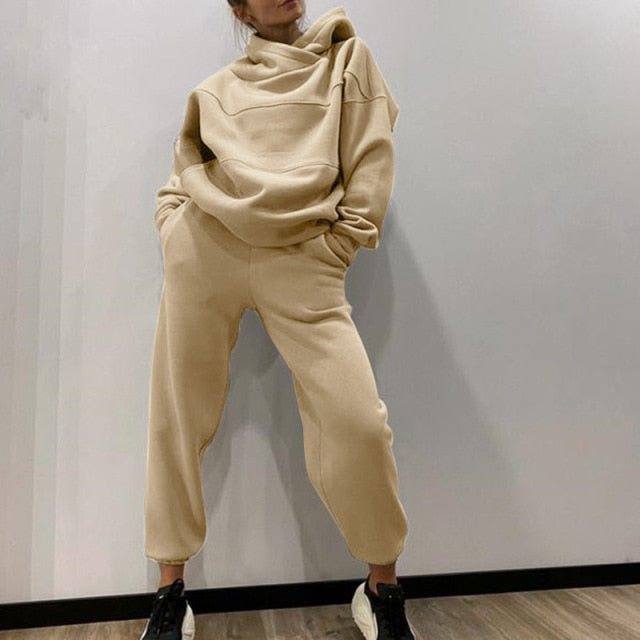 Women Elegant Solid Sets For Women Warm Hoodie Sweatshirts And Long Pant Fashion Two Piece Sets Ladies