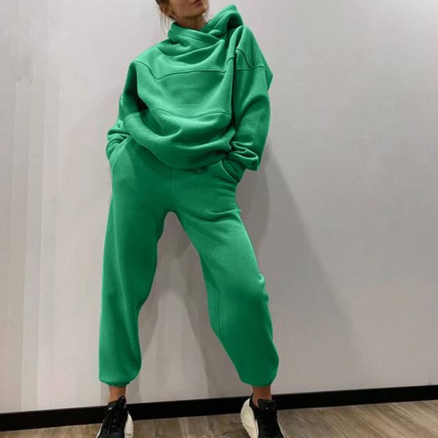 Women Elegant Solid Sets For Women Warm Hoodie Sweatshirts And Long Pant Fashion Two Piece Sets Ladies