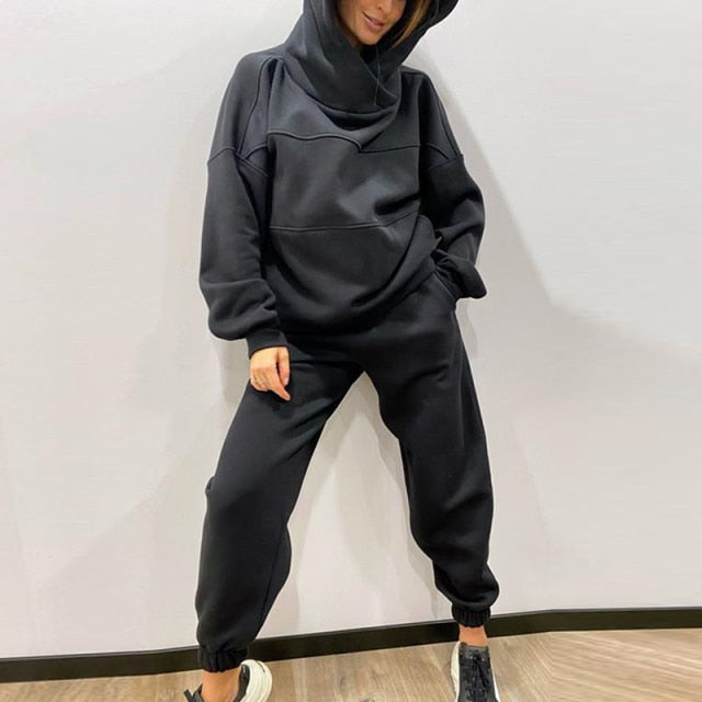 Women Elegant Solid Sets For Women Warm Hoodie Sweatshirts And Long Pant Fashion Two Piece Sets Ladies