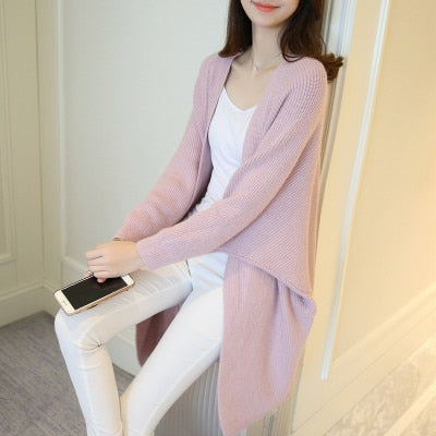 Lange Frauen Strickjacke mit Fledermaus Ärmeln