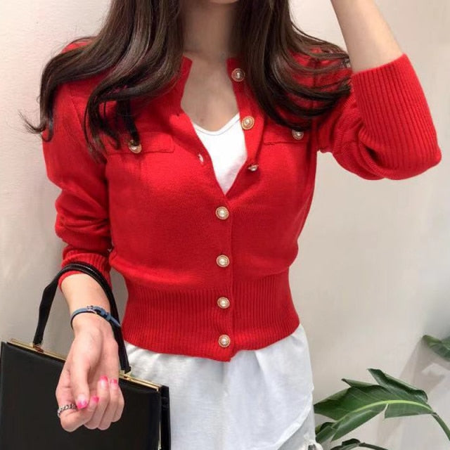 JMPRS Fashion Women Cardigan Sweater Spring Knitted Long Sleeve Short Coat Casual Single Breasted Korean Slim Chic Ladies Top