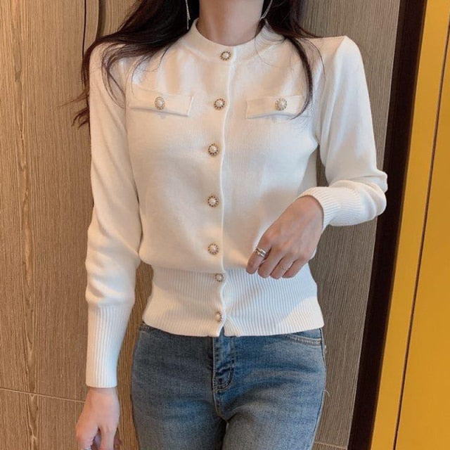 JMPRS Fashion Women Cardigan Sweater Spring Knitted Long Sleeve Short Coat Casual Single Breasted Korean Slim Chic Ladies Top