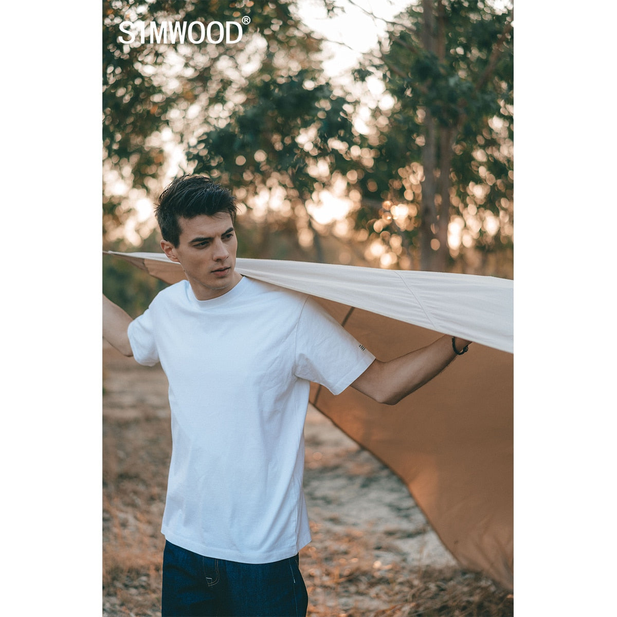 SIMWOOD 2022 Summer New 250g 100% Cotton Fabric T-shirt Men High Quality Solid Color Drop Sleeve Loose Tshirts Oversize Tops