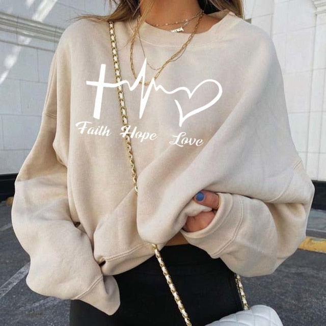 Yskkt Women's Pullover Sweatshirt Heart Printed Long Sleeve One Shoulder Tops Autumn Winter Sweat Shirts Woman Casual Top