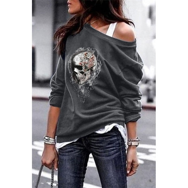 Yskkt Women's Pullover Sweatshirt Heart Printed Long Sleeve One Shoulder Tops Autumn Winter Sweat Shirts Woman Casual Top