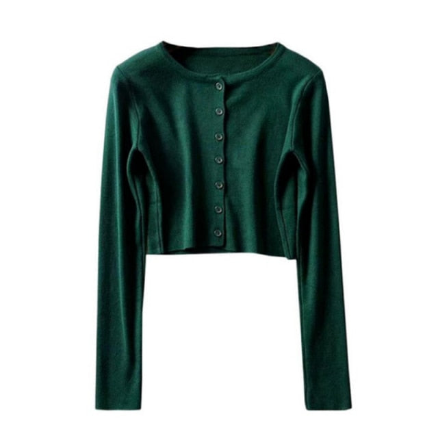 Korean Style O-neck Short Knitted Sweaters Women Thin Cardigan Fashion Sleeve Sun Protection Crop Top Ropa Mujer