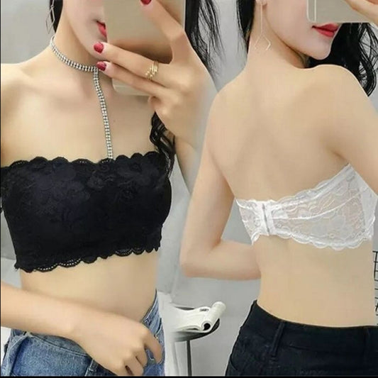Valentine's day Sexy Summer Women  Elastic Strapless Bra Lace Tube Top Bandeau Crop Tank Seamless Padded Underwear Wholesale