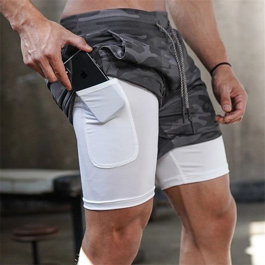 2 in 1 Fitness Joggingshorts für Herren im Camo Style