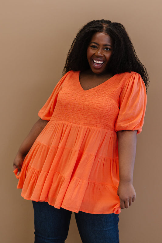 Davi & Dani  Smocked Tiered Babydoll Bluse