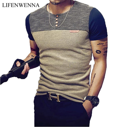 Summer Fashion Men&#39;s T Shirt Casual Patchwork Short Sleeve T Shirt Mens Clothing Trend Casual Slim Fit Hip-Hop Top Tees 5XL