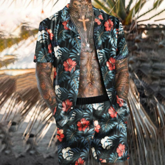 Men‘s Sets Short Sleeve Hawaiian Shirt And Shorts Summer Printing Casual Shirt Beach Two Piece Suit 2021 New Fashion Clothing