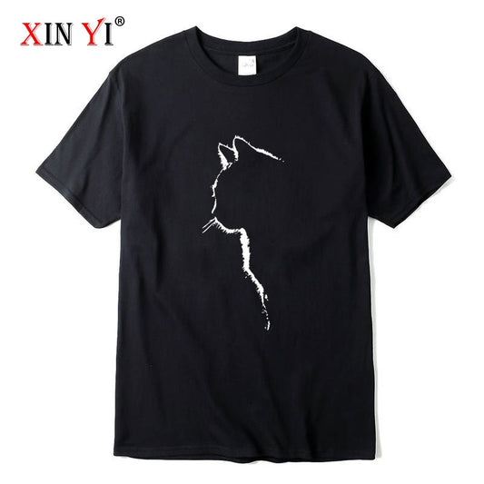 XINYI Men&#39;s T-shirt Top Quality 100% cotton short sleeve cool cat print casual loose men t shirt o-neck t-shirt men tee shirts