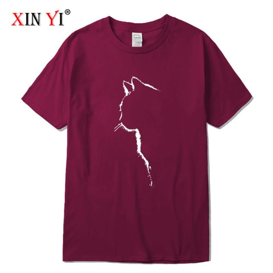 XINYI Men&#39;s T-shirt Top Quality 100% cotton short sleeve cool cat print casual loose men t shirt o-neck t-shirt men tee shirts