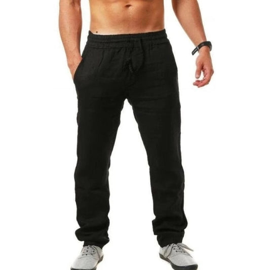 KB  Men&#39;s Cotton Linen Pants Male Autumn New Breathable Solid Color Linen Trousers Fitness Streetwear S-3XL