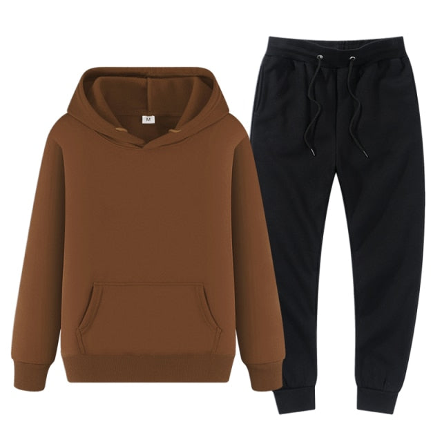 Men&#39;s Tracksuit Winter Fleece Male Hoodies Pants Sets Brown black Fashion Jogger Tracksuits Sportswear undefined 2022 Clothing