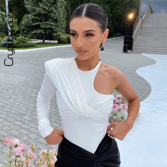 one Schulter und Rückenfreies Long Sleeve Top