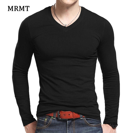 Lycra Cotton Men's T-Shirts Long Sleeve V Neck T Shirt 2022 MRMT Men Cotton T-Shirt Solid Color Slim Tight Man T Shirt For Male